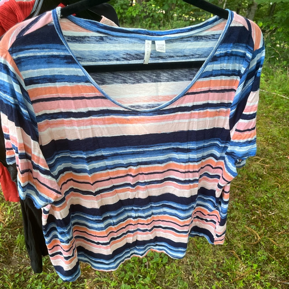 EST. 1946, size 22/24W, orange and blue striped tee